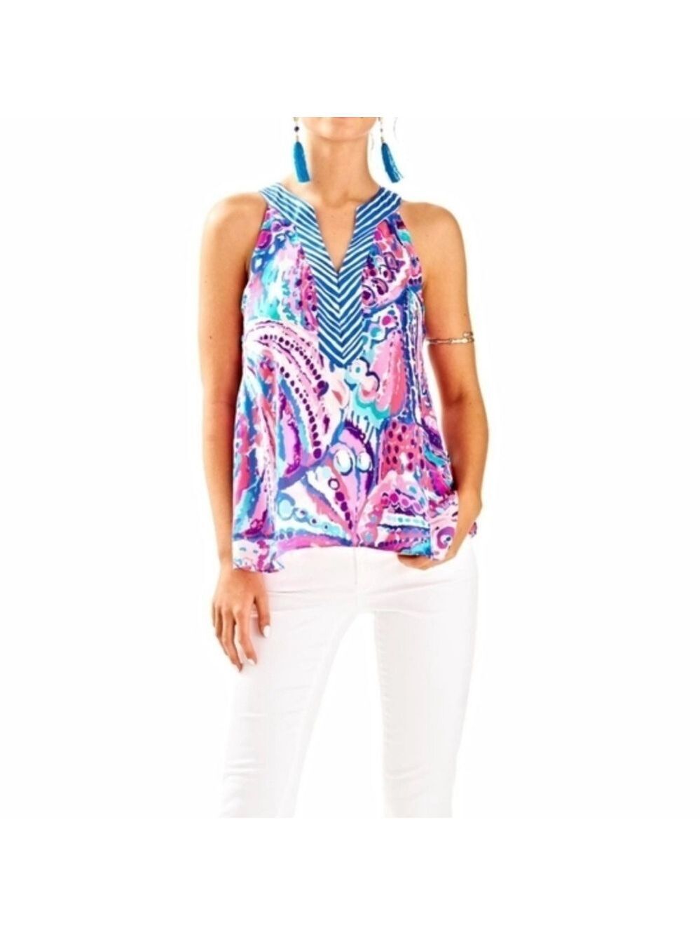 Lilly Pulitzer Achilles Tank Top, Colony Coral Shell Out, Size S Beach Colorful